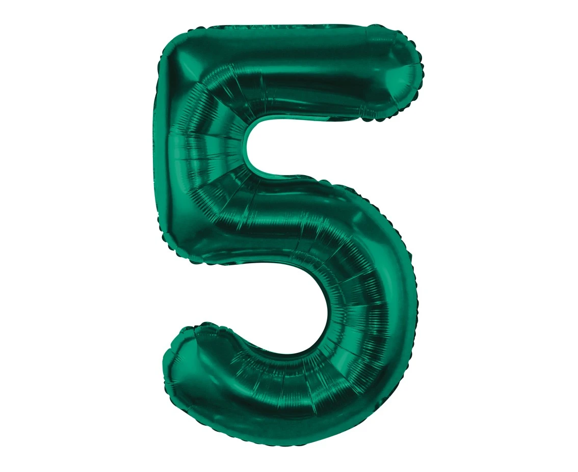 Foil balloon B&C, number 5, bottle green, 85 cm