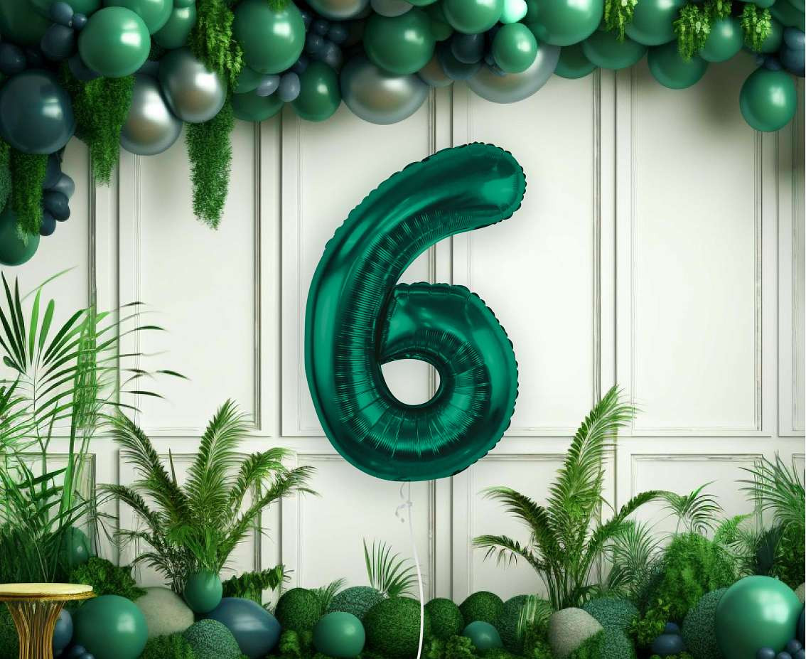 Foil balloon B&C, number 6, bottle green, 85 cm