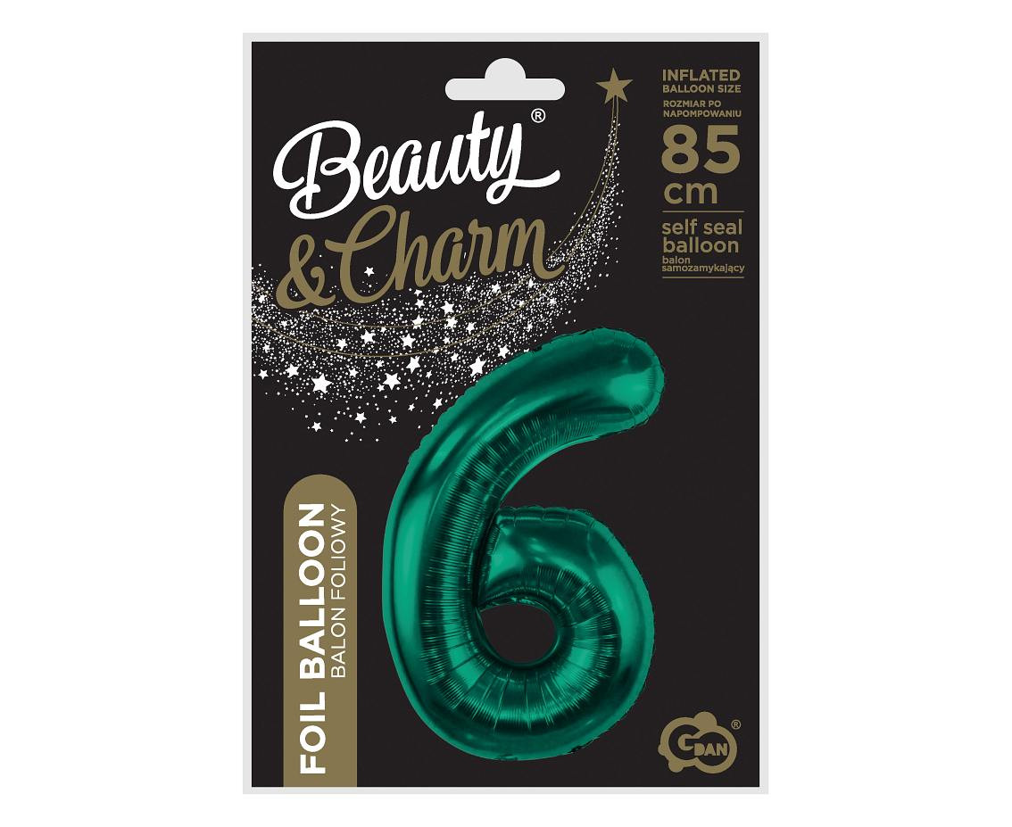 Foil balloon B&C, number 6, bottle green, 85 cm