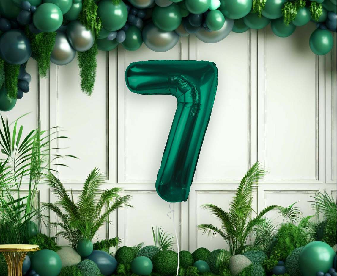 Foil balloon B&C, number 7, bottle green, 85 cm