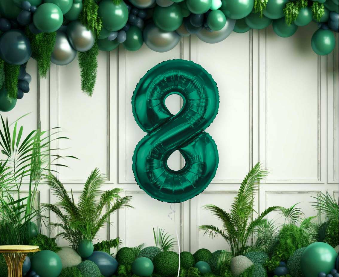 Foil balloon B&C, number 8, bottle green, 85 cm