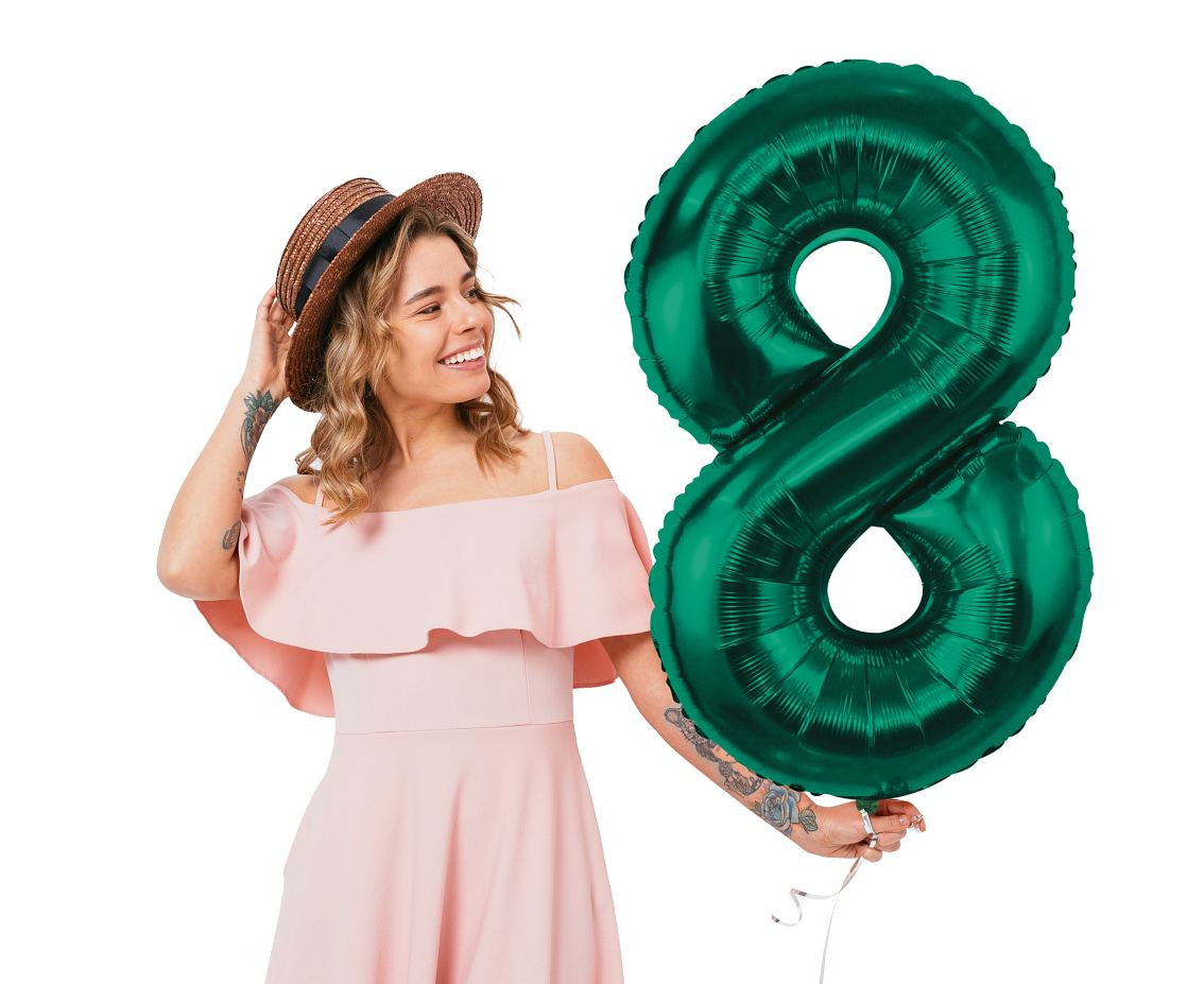 Foil balloon B&C, number 8, bottle green, 85 cm