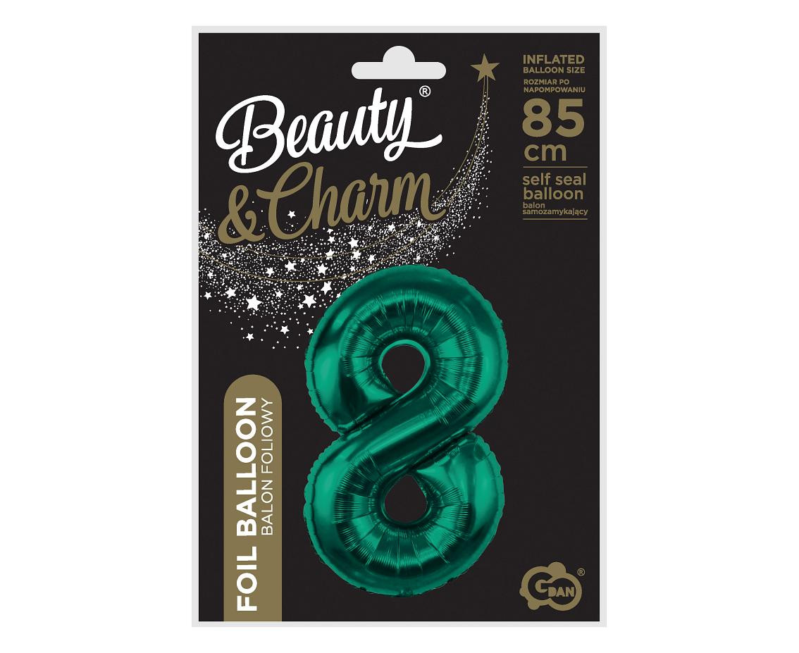 Foil balloon B&C, number 8, bottle green, 85 cm