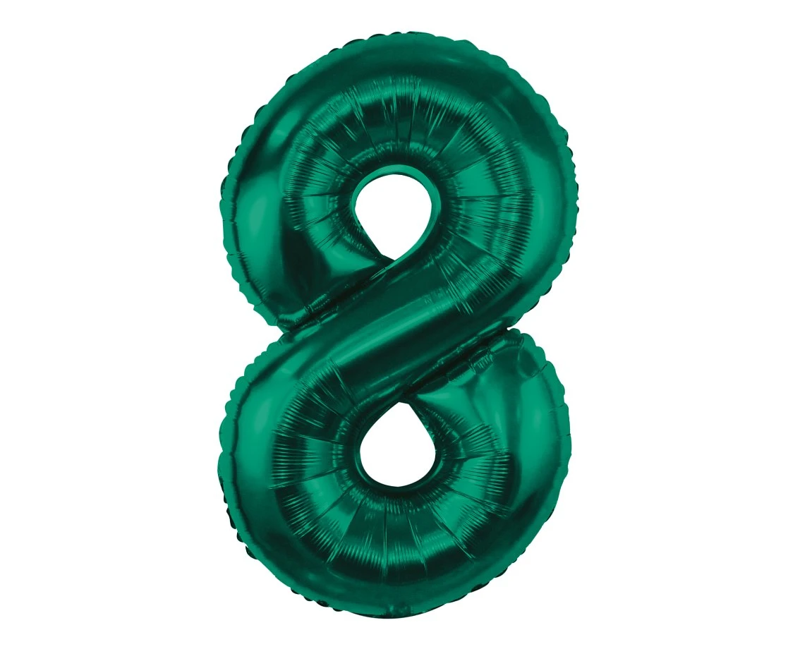 Foil balloon B&C, number 8, bottle green, 85 cm