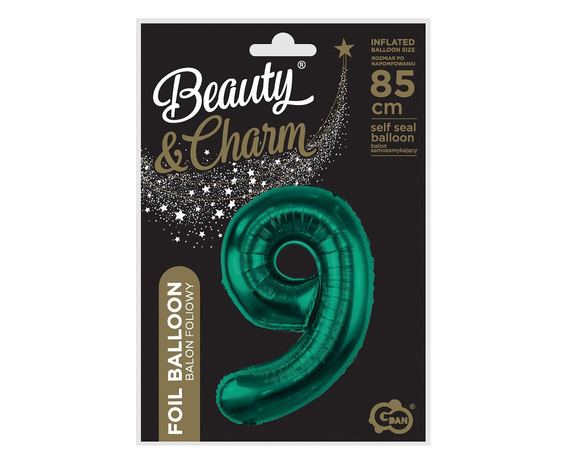 Foil balloon B&C, number 9, bottle green, 85 cm