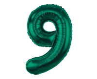 Foil balloon B&C, number 9, bottle green, 85 cm