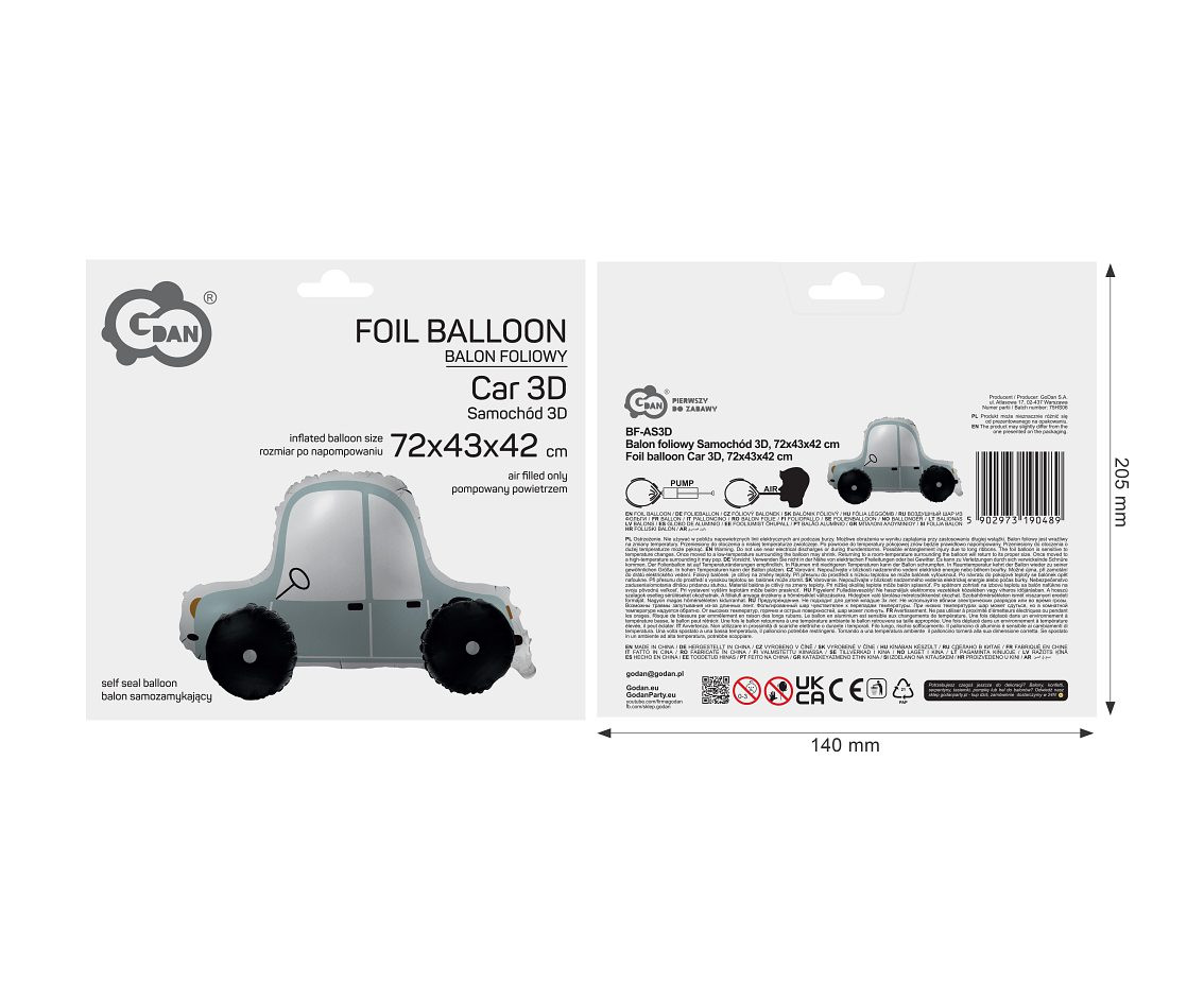 Foil balloons Car 3D, 72x43x42 cm