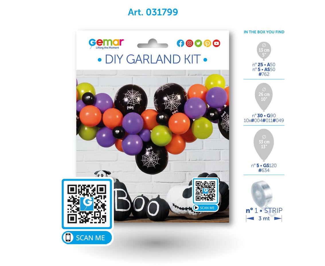 Balloons Gemar, diy garland halloween traditional + tape, 65pcs