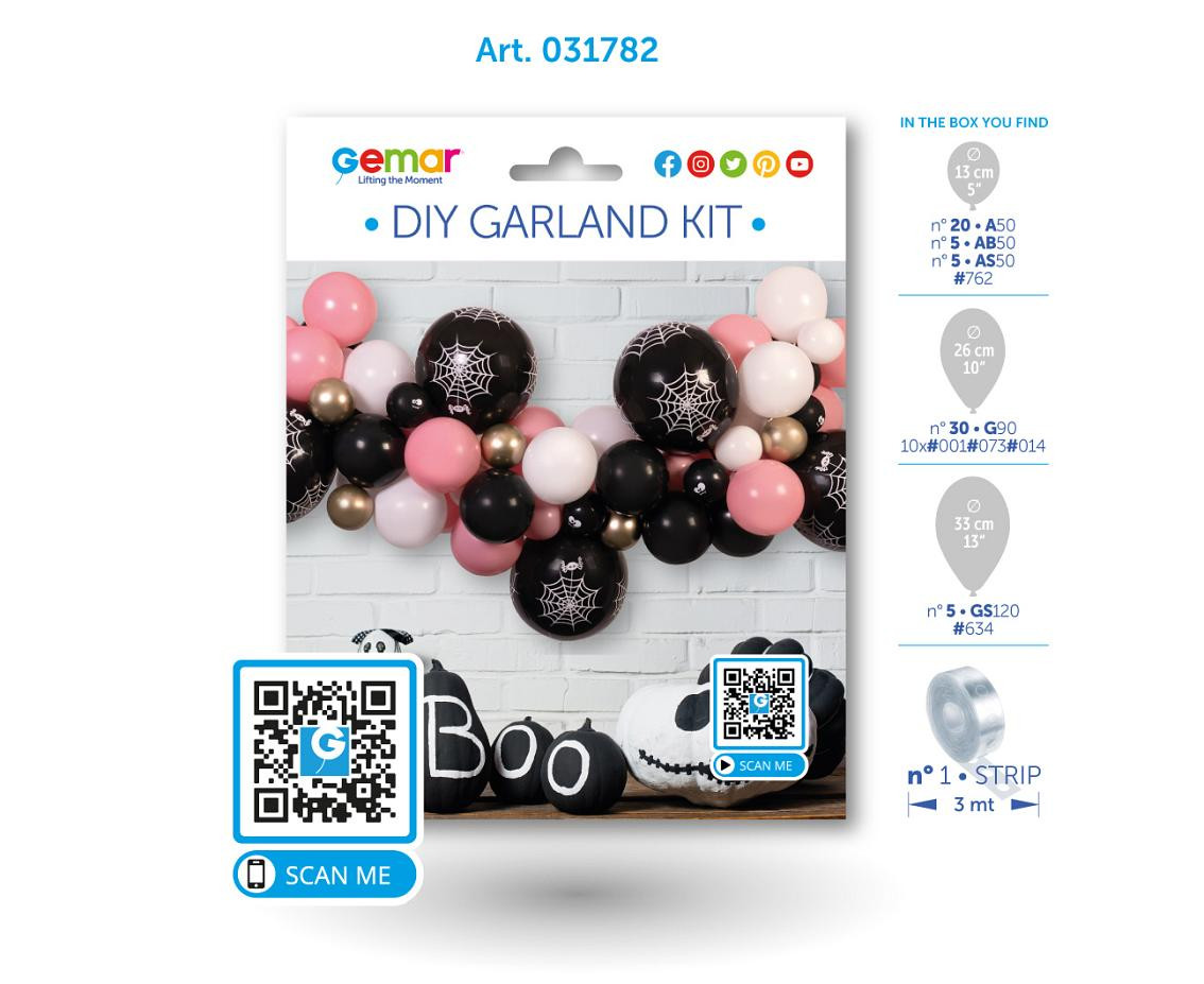 Balloons Gemar, diy garland halloween pink + tape, 65pcs