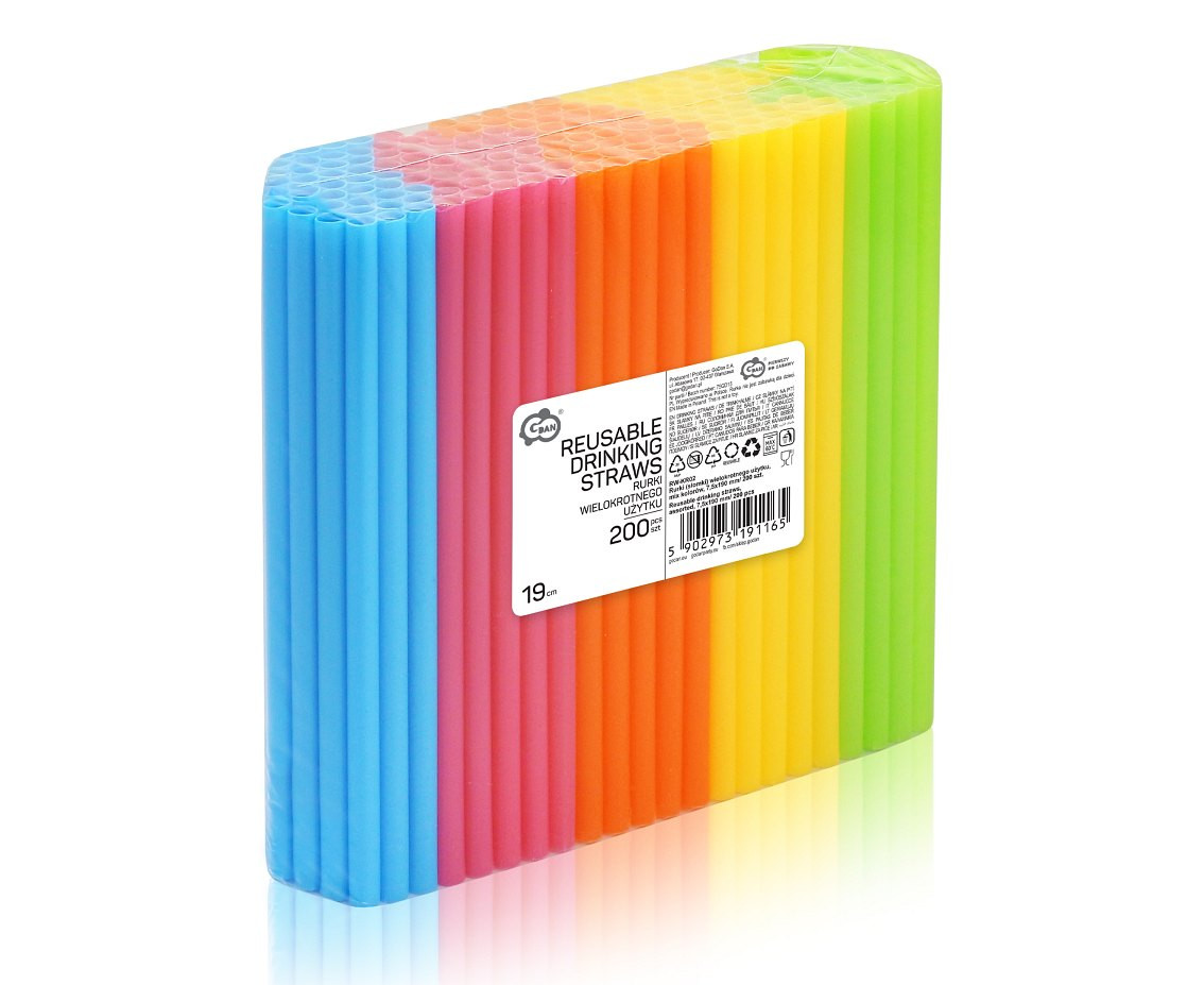 Reusable tubes (straws), mix of colors, 7.5x190 mm/ 200 pcs.
