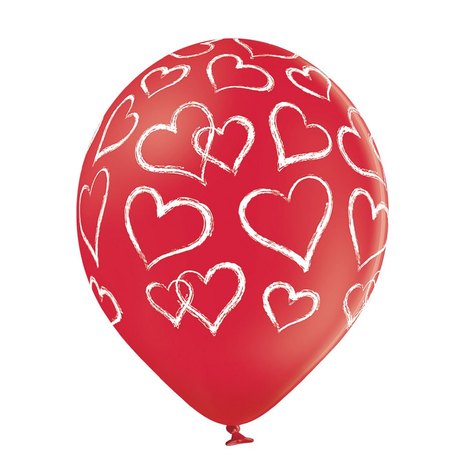 Balloons Belbal 12", D11, hearts red and pink, 6 pcs