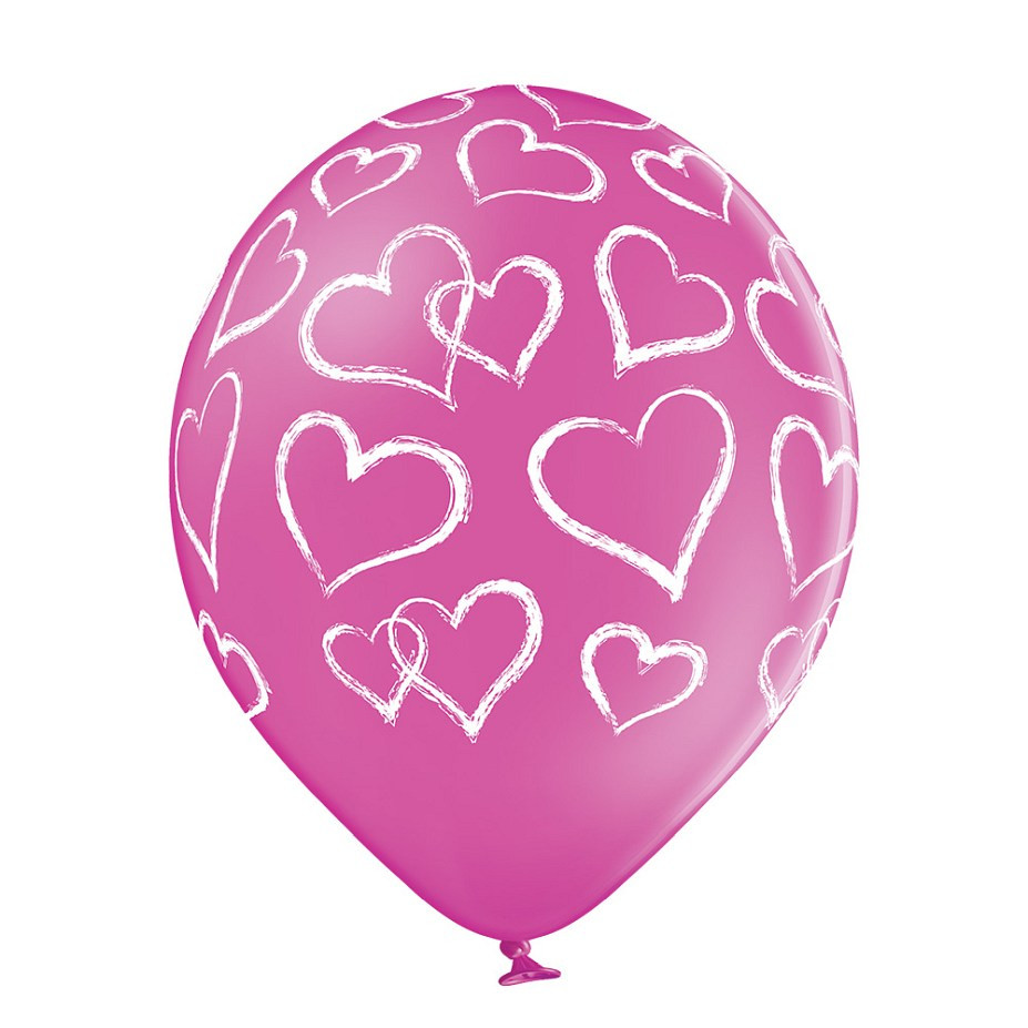 Balloons Belbal 12", D11, hearts red and pink, 6 pcs