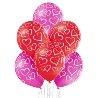 Balloons Belbal 12", D11, hearts red and pink, 6 pcs