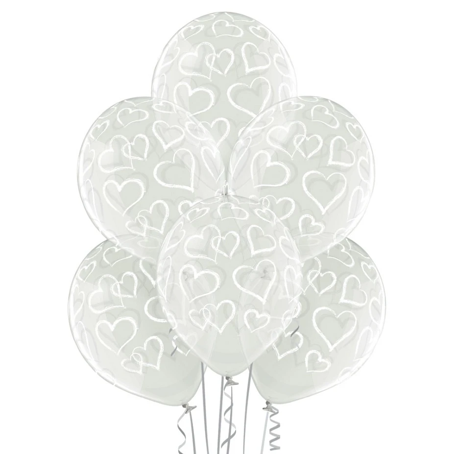 Balloons Belbal 12", D11, hearts crystal, 6 pcs