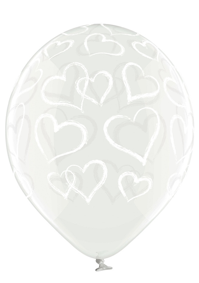 Balloons Belbal 12", D11, hearts crystal, 6 pcs