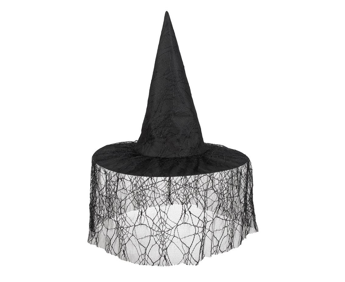 Witch hat with veil, black