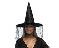 Witch hat with veil, black