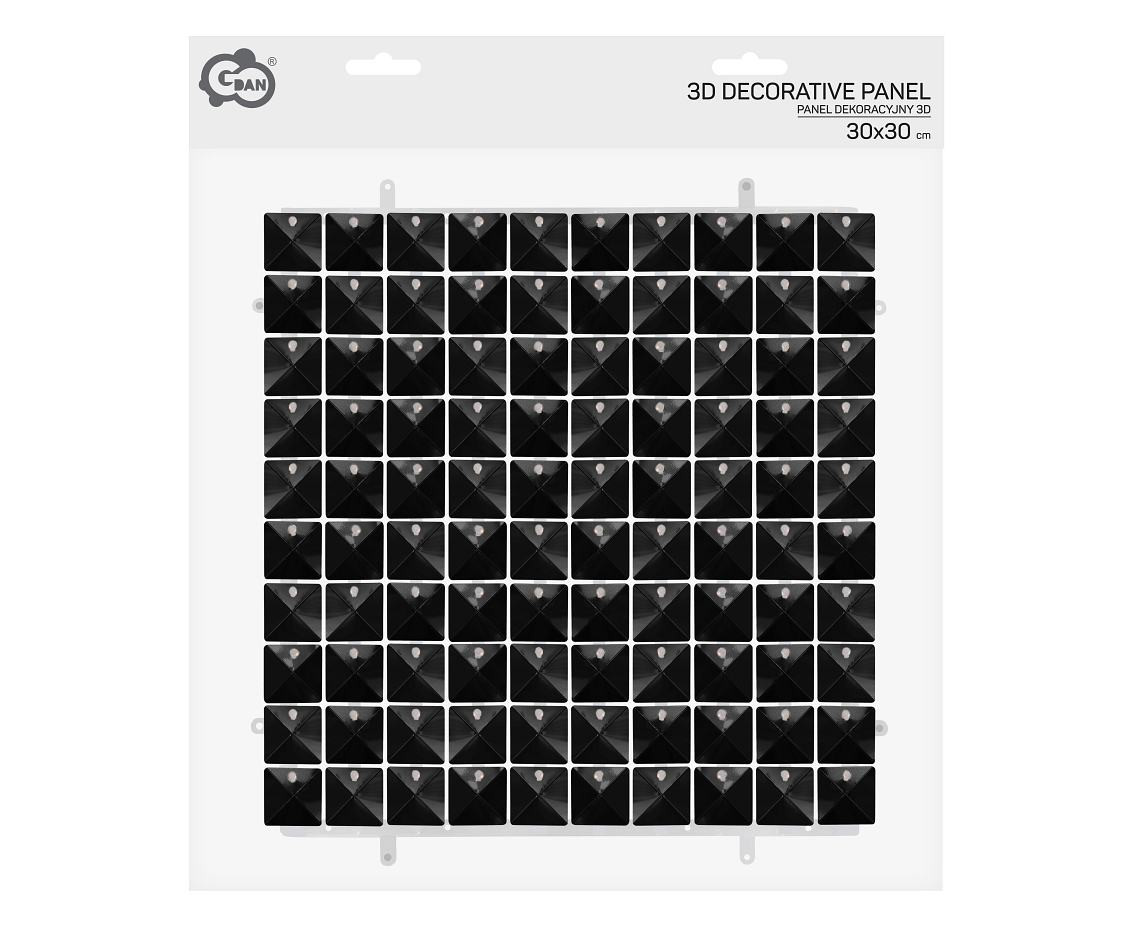 Decorative black panel 3D, transparent background, 30x30 cm / 100 squares