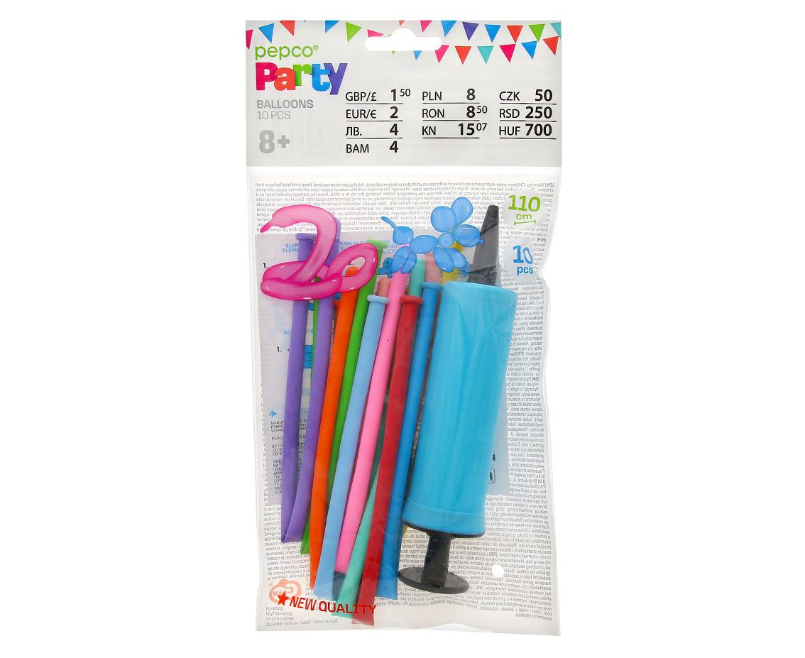 Premium modeling balloons, 10 pcs with pump