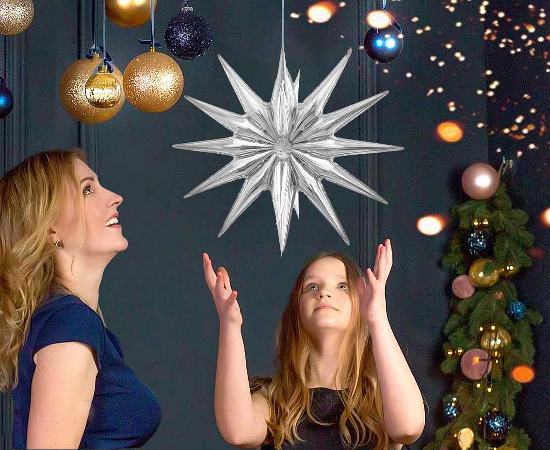 Foil balloon Star 3D silver , 50 x 46 cm