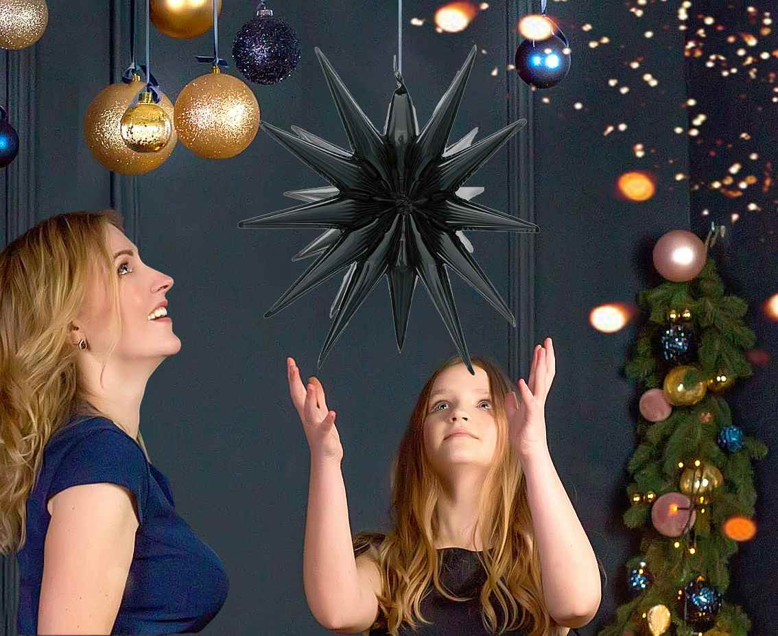 Foil balloon Star 3D black mat, 50 x 46 cm