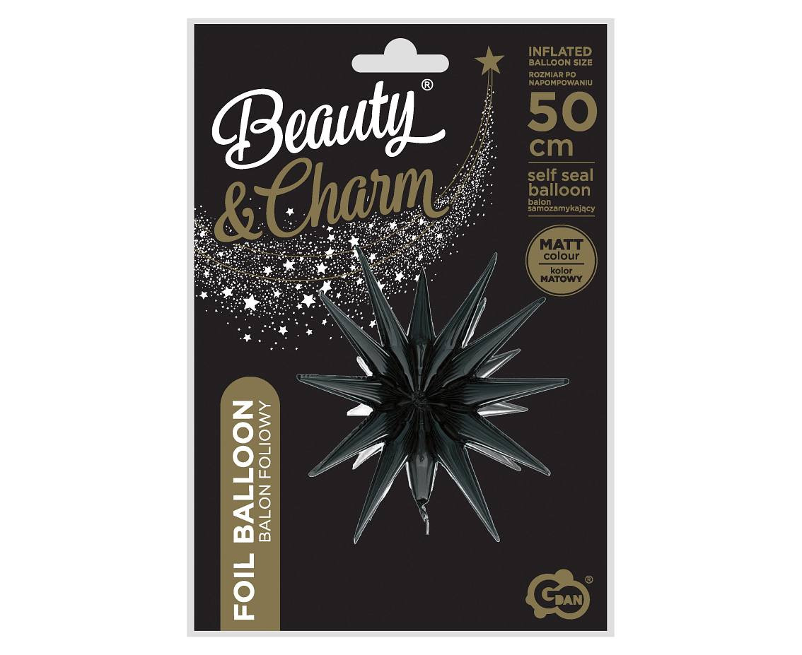 Foil balloon Star 3D black mat, 50 x 46 cm