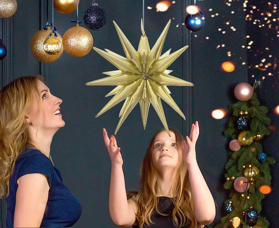Foil balloon Star 3D champagne, 50 x 46 cm