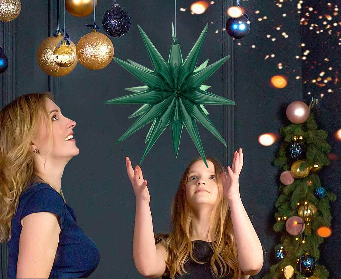 Foil balloon Star 3D bottle-green, 50 x 46 cm