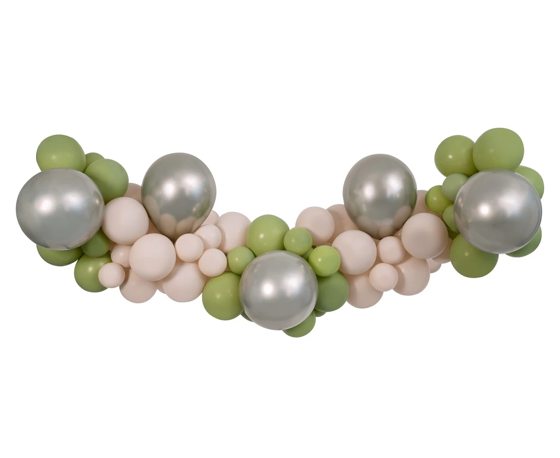 Balloons Garland DIY olive-champagne-latte, 65 pcs