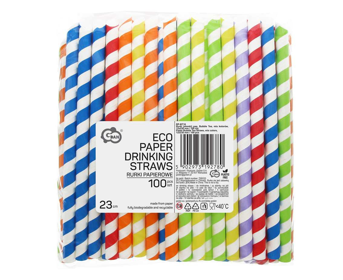 Paper Bubble Tea Straws, mix colors, 100 pcs