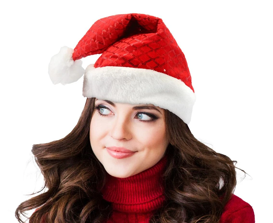 Adult Santa hat with sequins, 30x42 cm