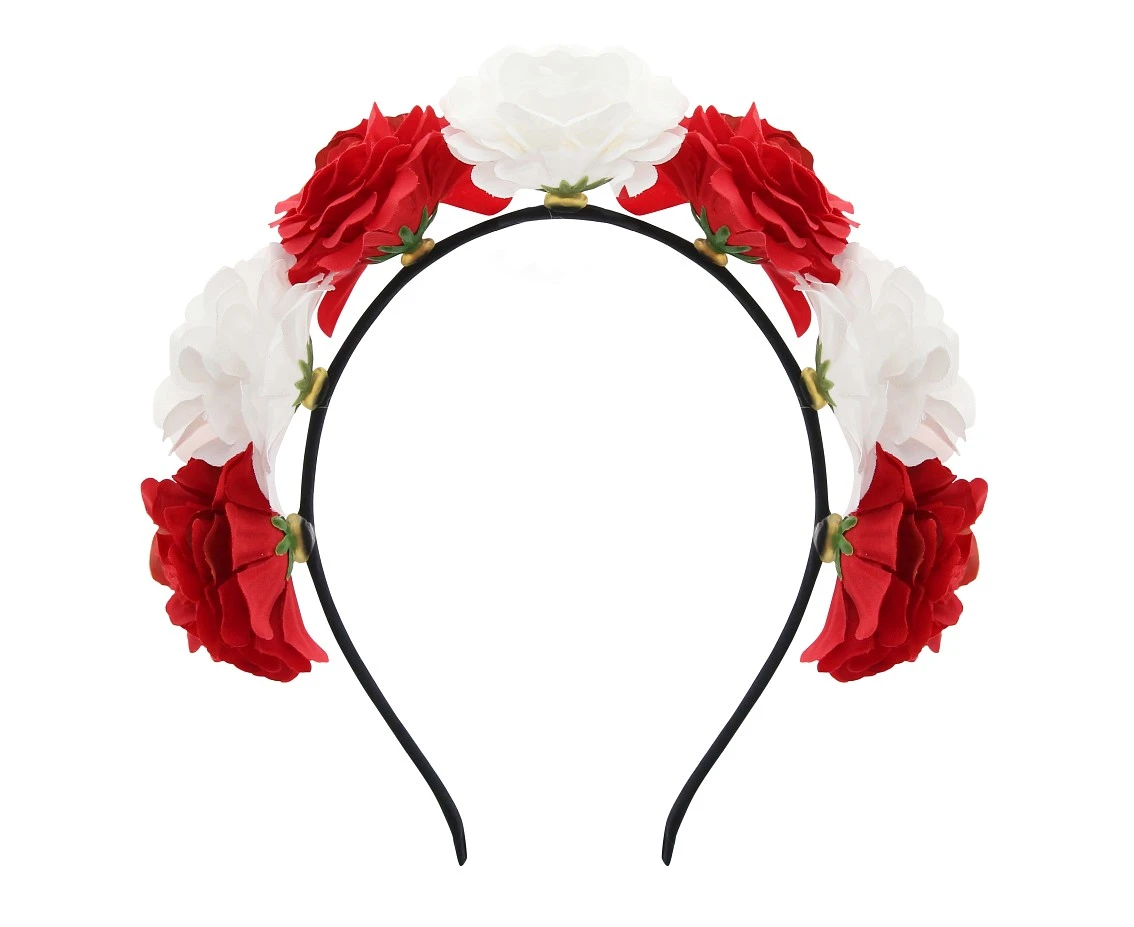 Headband 7 flowers red and white EOL