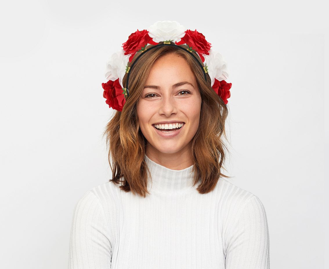 Headband 7 flowers red and white EOL
