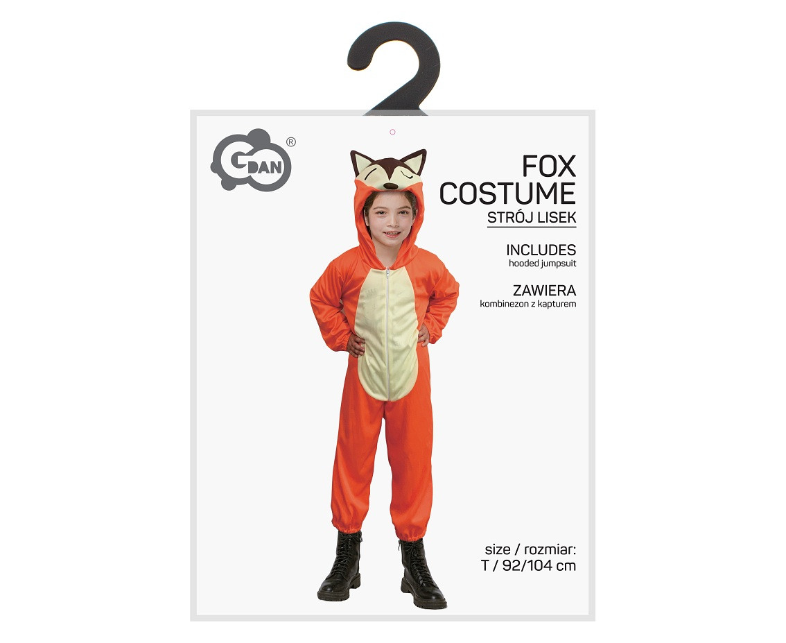 Fox costume for kids ( hooded jumpsuit), size 92/104 cm