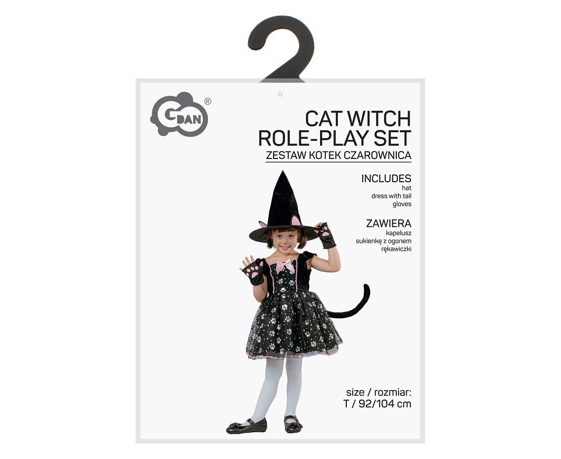 Cat Witch role-play set for kids (hat, dress with tail, gloves), size 92/104 cm