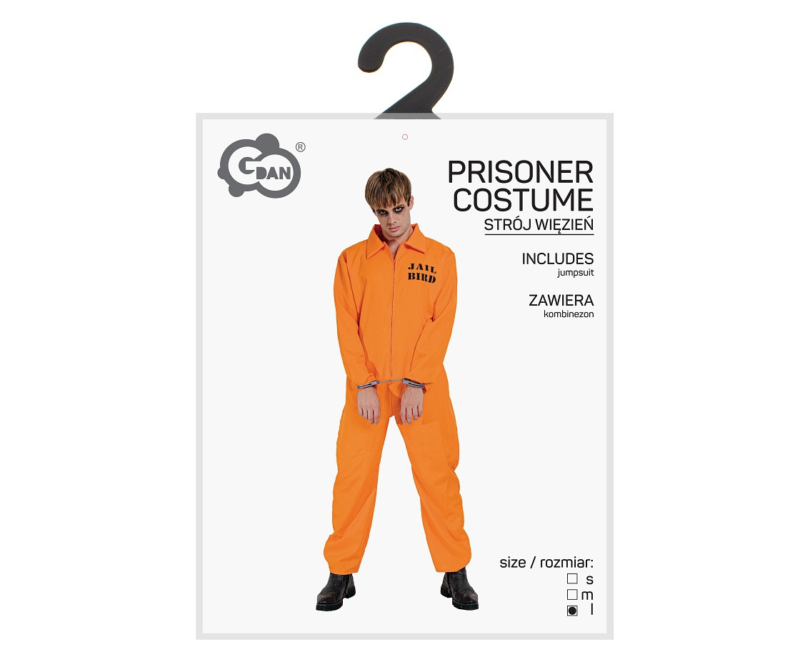 Prisoner costume for adult (Jumpsuit), orange, size L