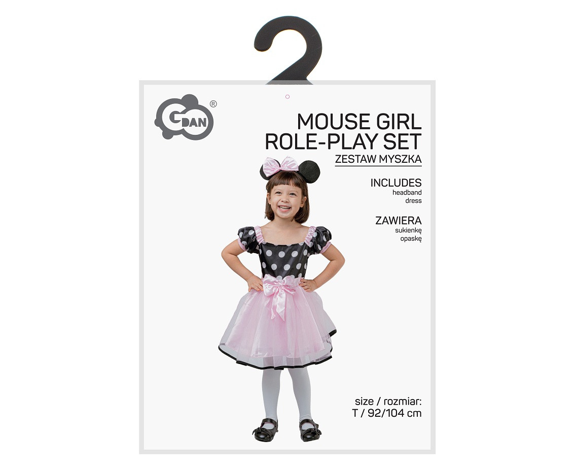 Mouse Girl role-play set for kids (headband, dress), size 92/104 cm