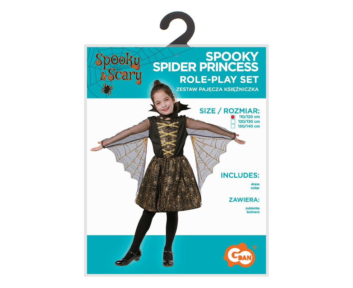 Spooky Spider Princess role-play set for kids (collar,dress), size 110/120 cm