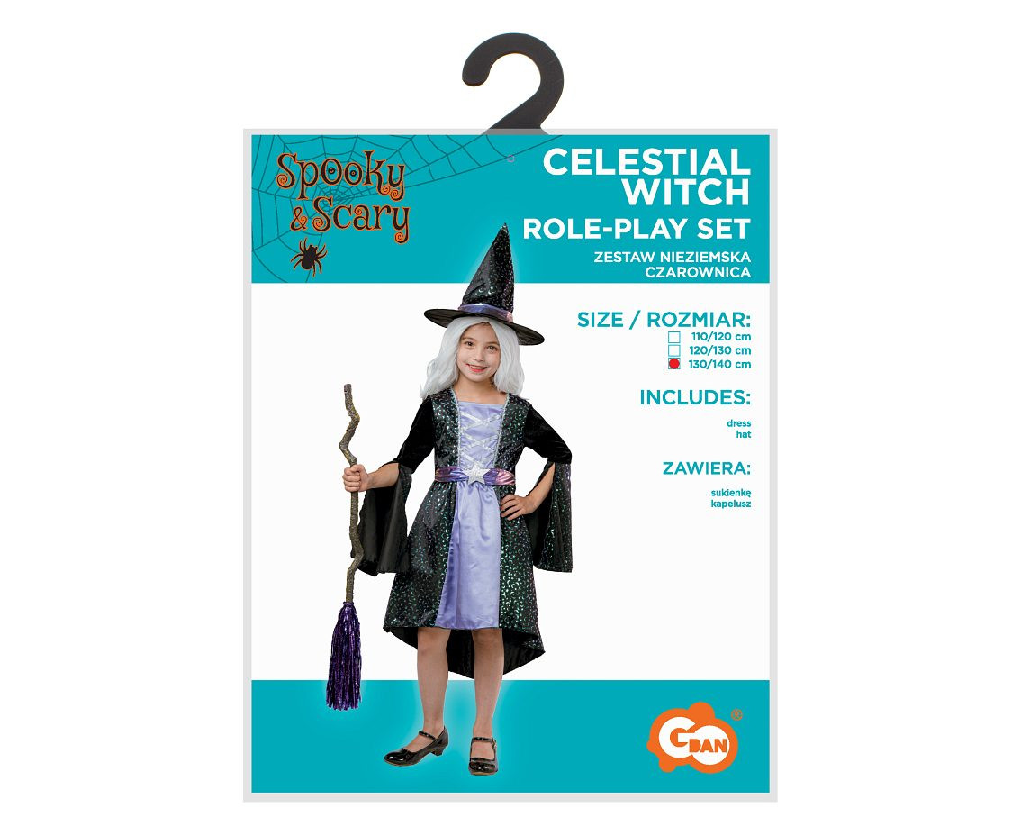 Celestial Witch role-play set for kids (dress,hat), size 130/140 cm