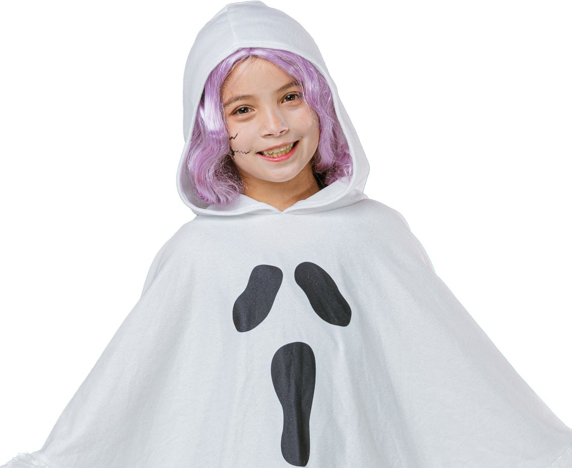Ghost hooded poncho for kids, one size