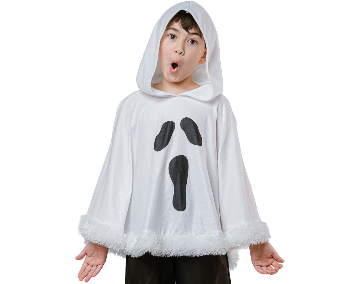 Ghost hooded poncho for kids, one size