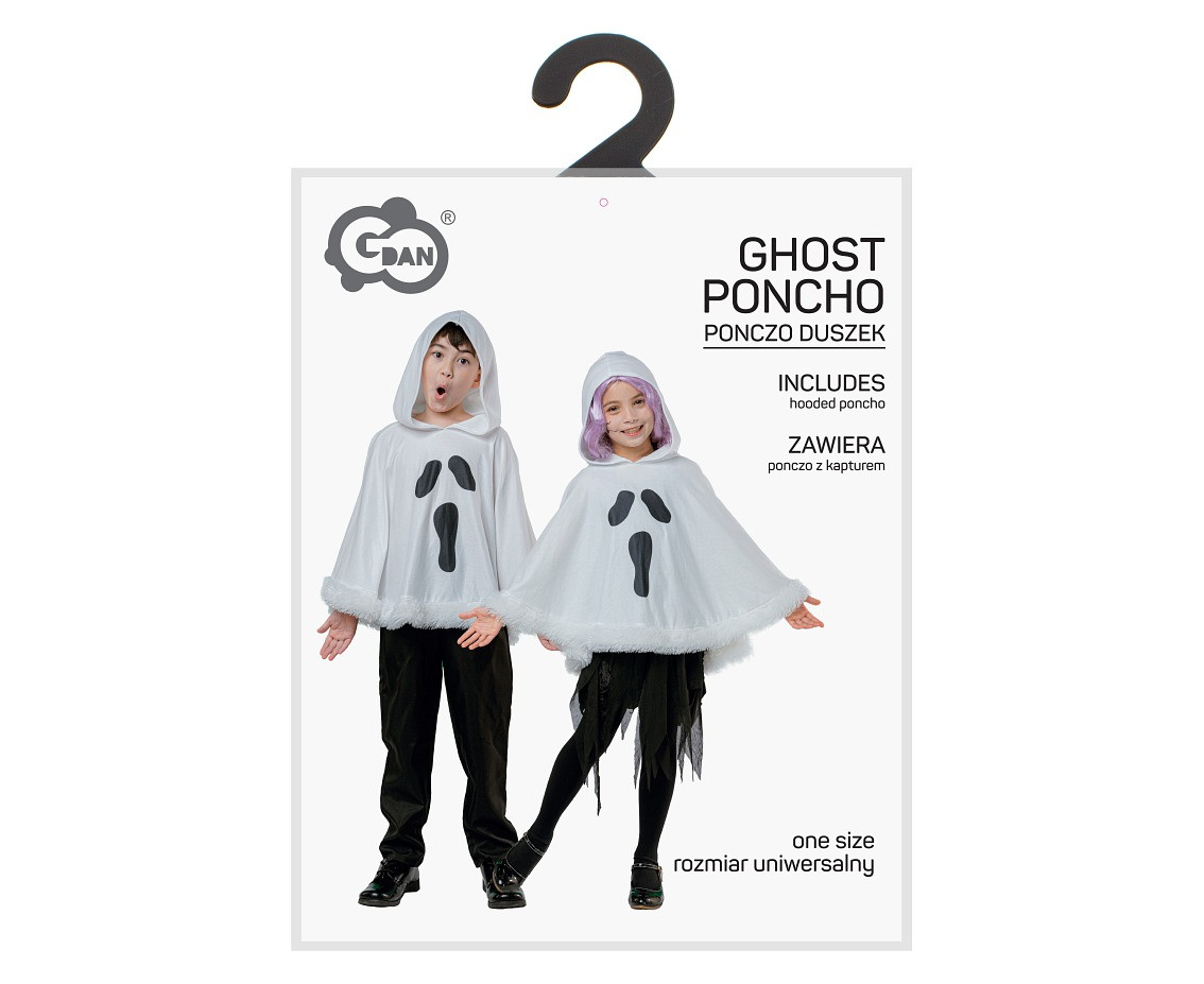 Ghost hooded poncho for kids, one size