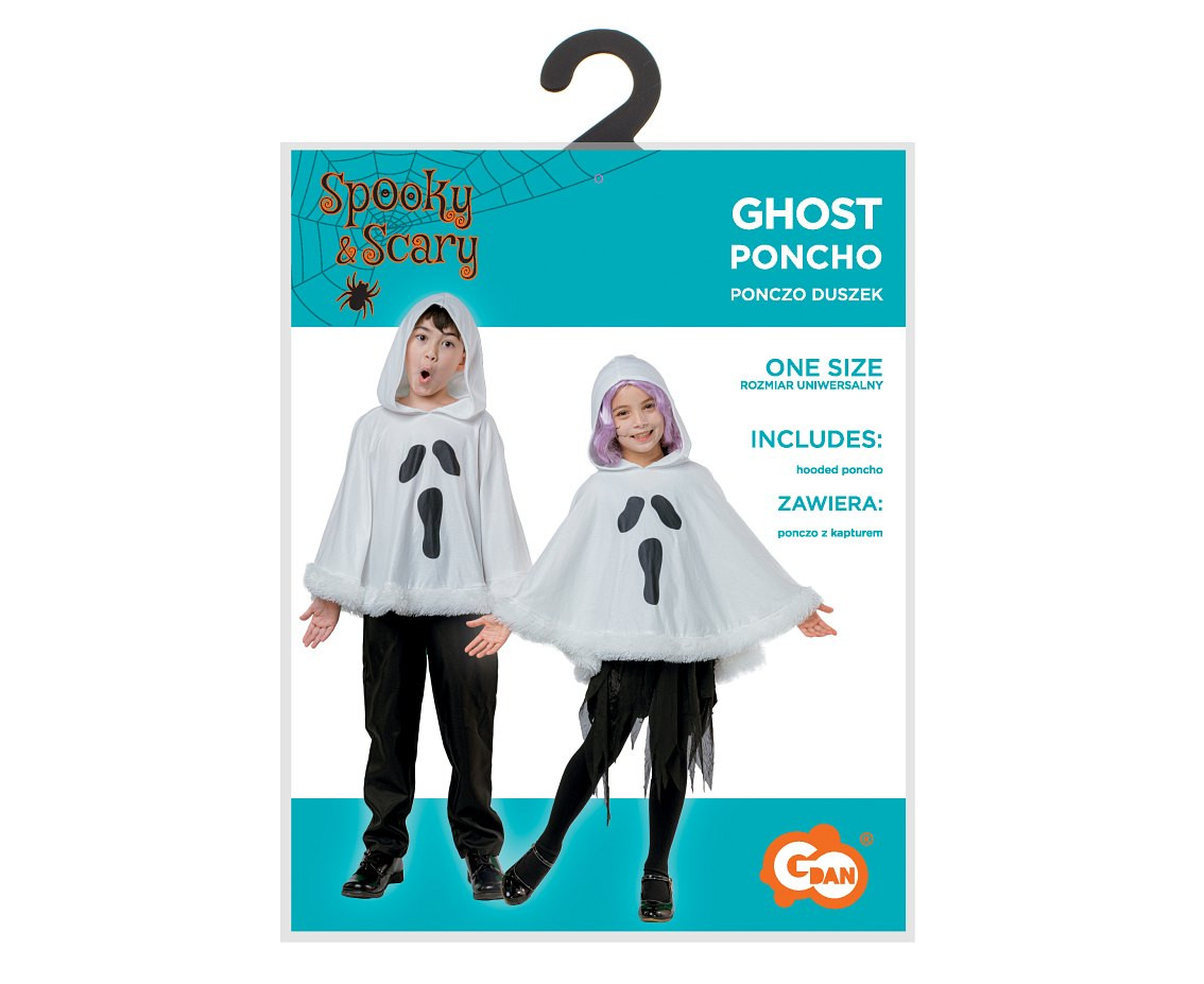 Ghost hooded poncho for kids, one size