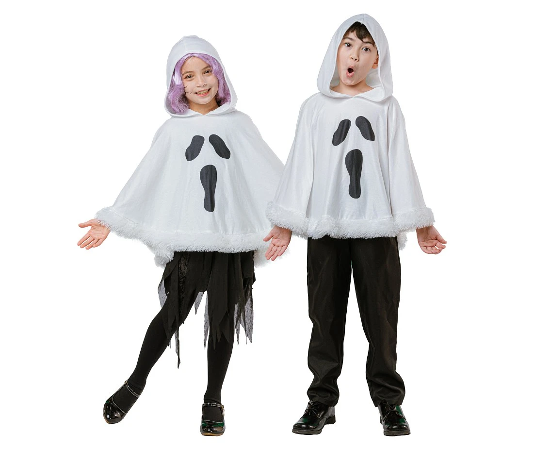 Ghost hooded poncho for kids, one size