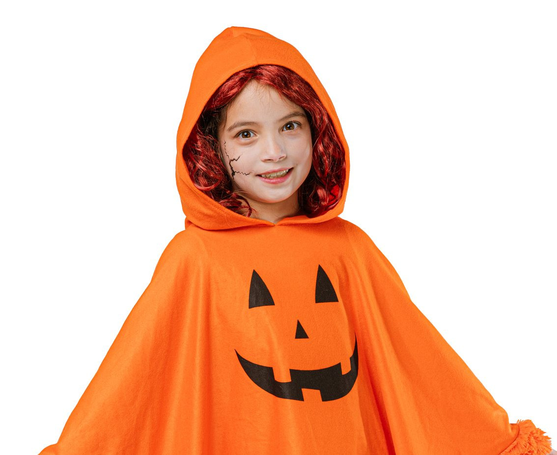 Pumpkin hooded poncho for kids, one size