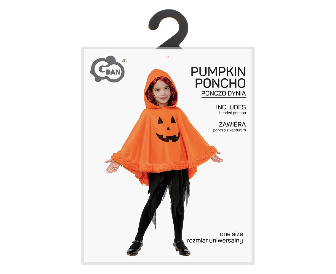 Pumpkin hooded poncho for kids, one size