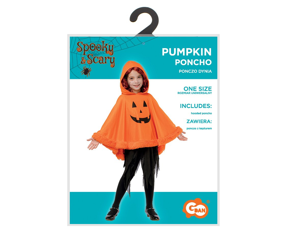 Pumpkin hooded poncho for kids, one size