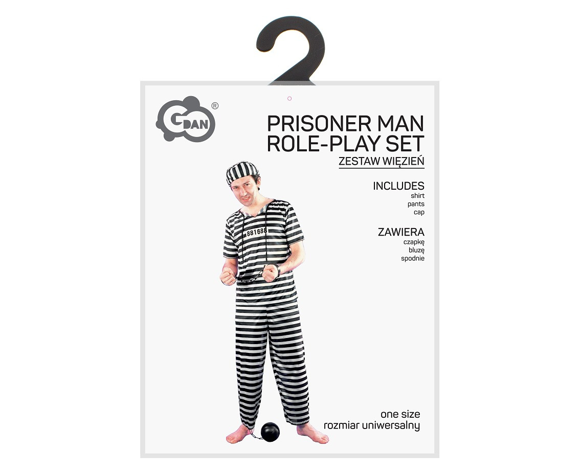 Prisoner man role-play set for adult (shirt,pants,cap), one size