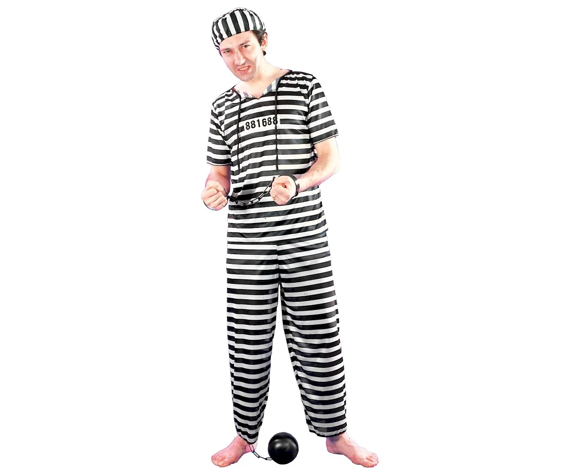 Prisoner man role-play set for adult (shirt,pants,cap), one size
