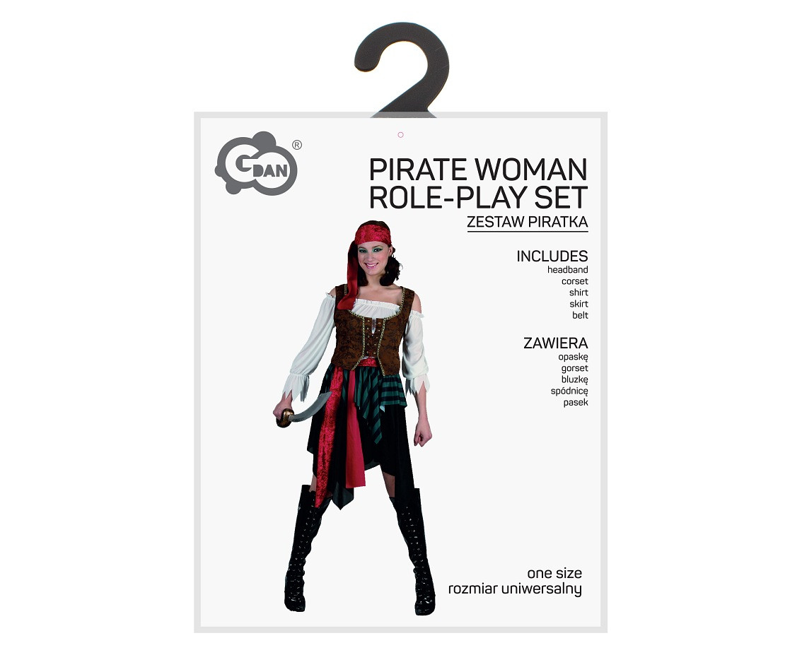 Pirate Woman role-play set for adult (headband, corset, shirt, skirt,belt), one size